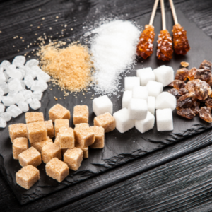 different varieties of sugar on a table